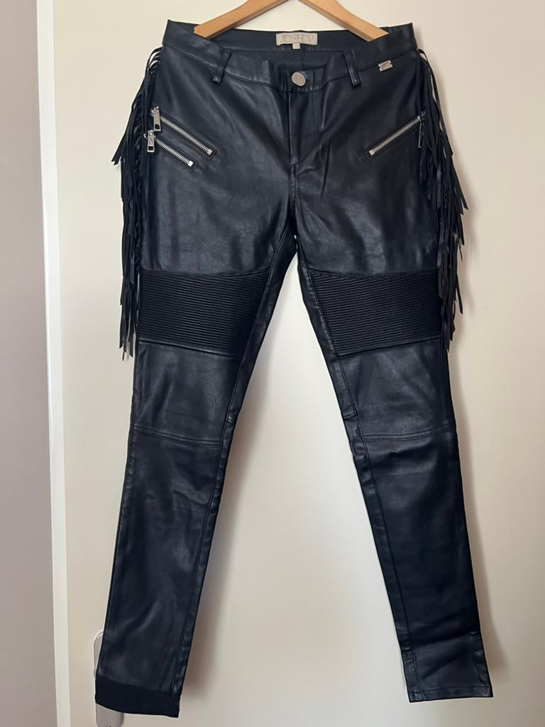 Josh V mooie leren broek met franjers/ maat xs, Verzenden, Zwart, Nieuw, Maat 34 (XS) of kleiner