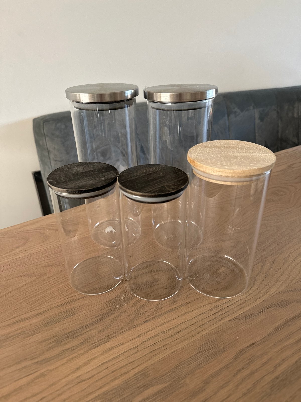 Set van 5 glazen voorraadpotten met deksel, Ophalen, Voorraadpot, Meerkleurig, Overige merken