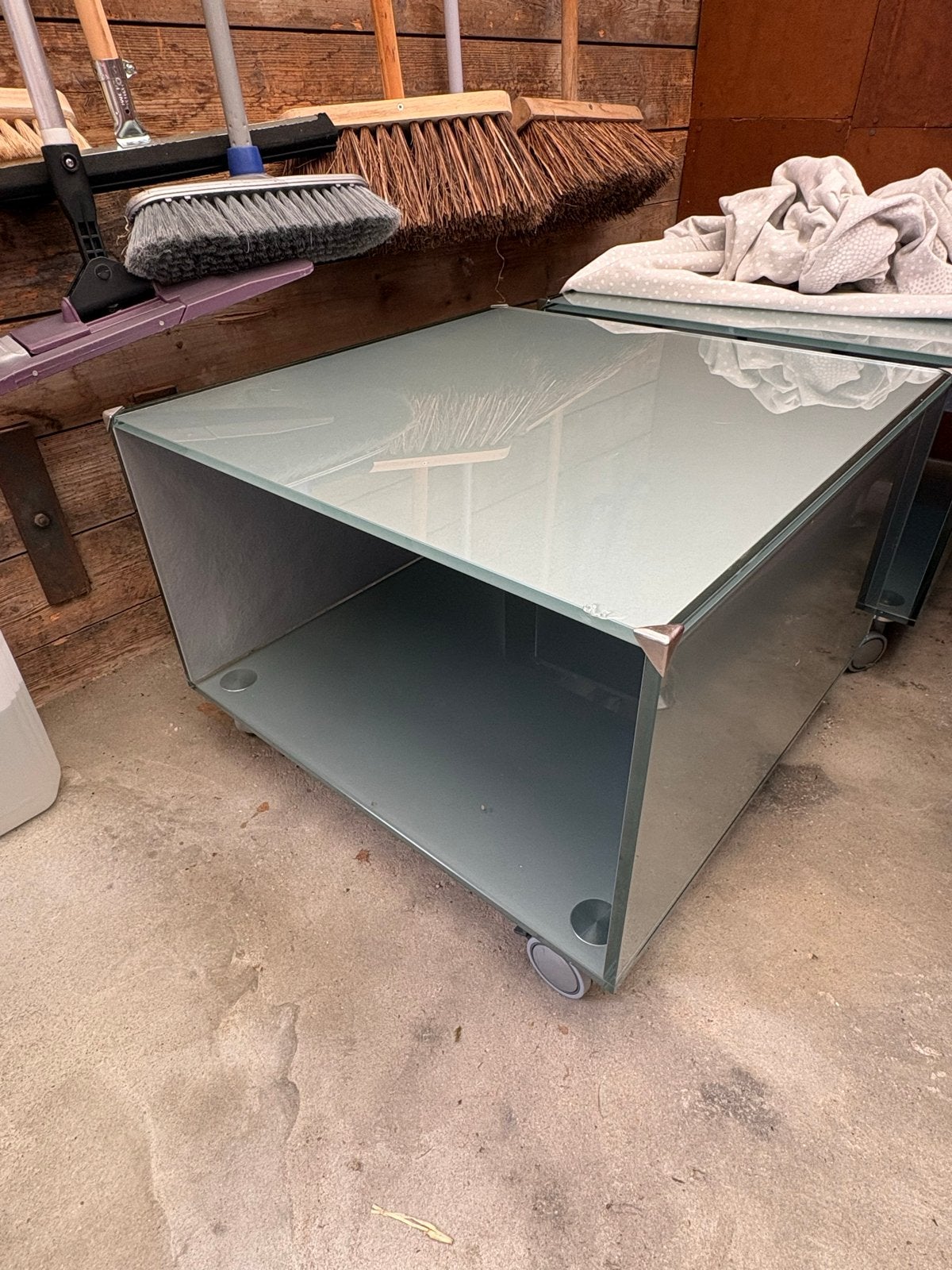 Glazen salontafels (2 stuks) met wieltjes, Ophalen, Gebruikt, 50 tot 100 cm, Glas