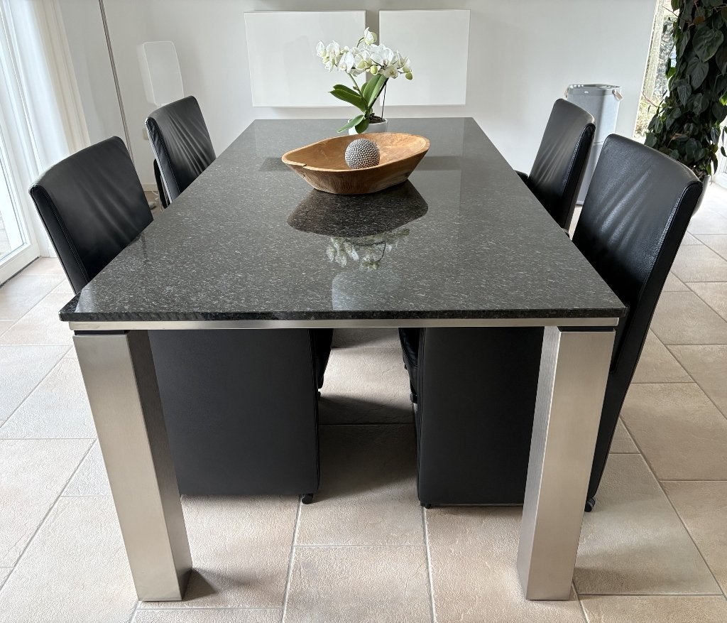 Design eettafel, RVS + natuursteen, 200x100cm, Ophalen, Gebruikt, Overige materialen, 200 cm of meer