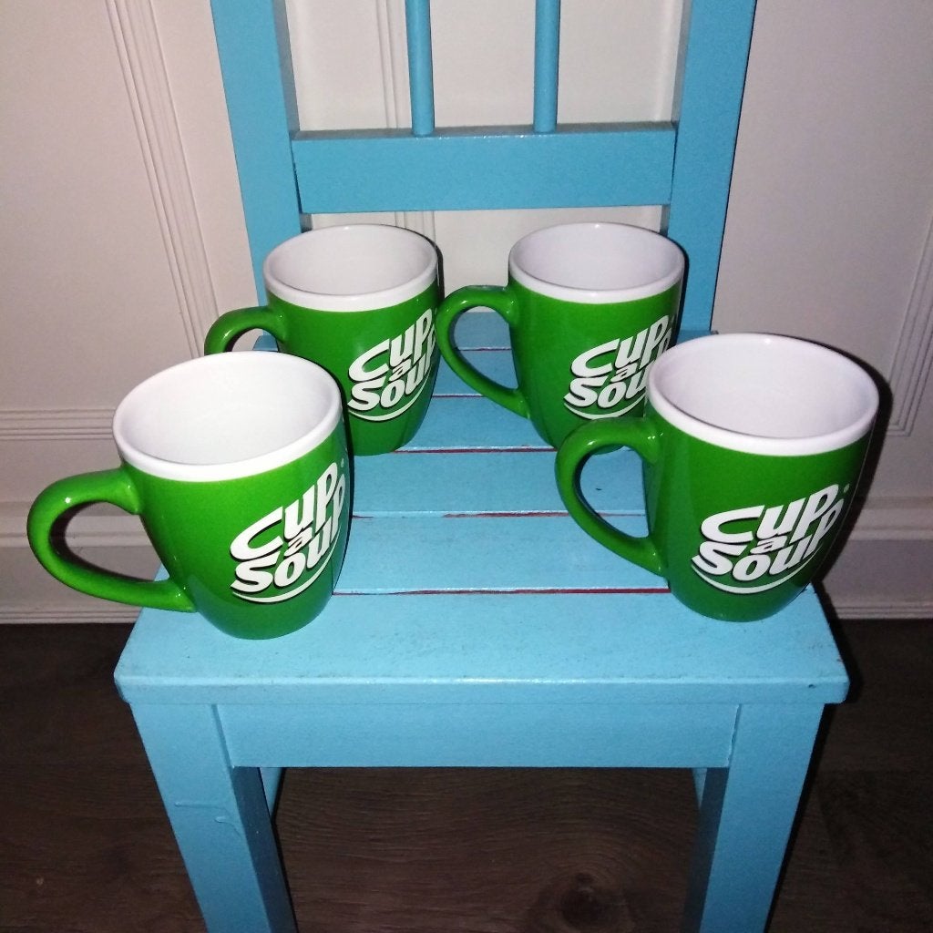 Cup a soup lichtgroen met witte rand set van 4 stuks, Ophalen, Glas of Glazen, Gebruikt, Overige merken