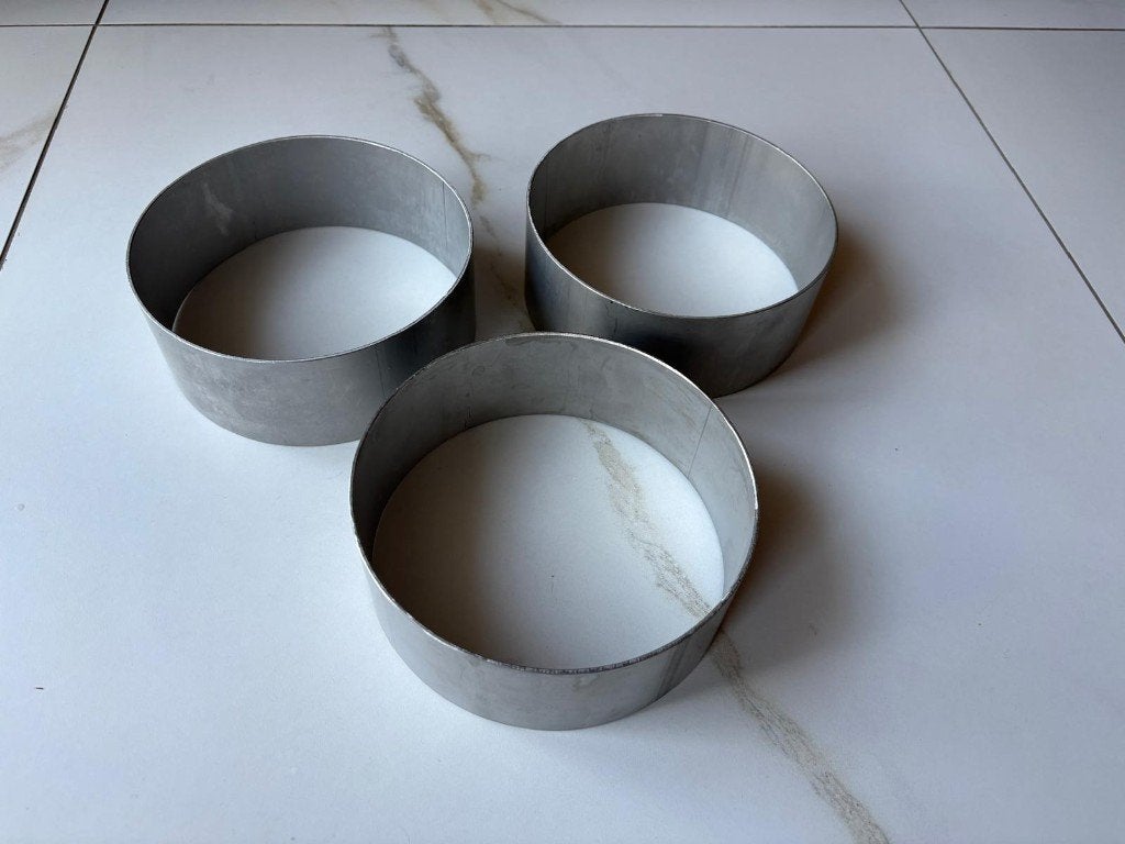 3 RVS taartringen 15 cm Ø, 6cm hoog, Ophalen of Verzenden, Zo goed als nieuw, Taarten, Bakvorm