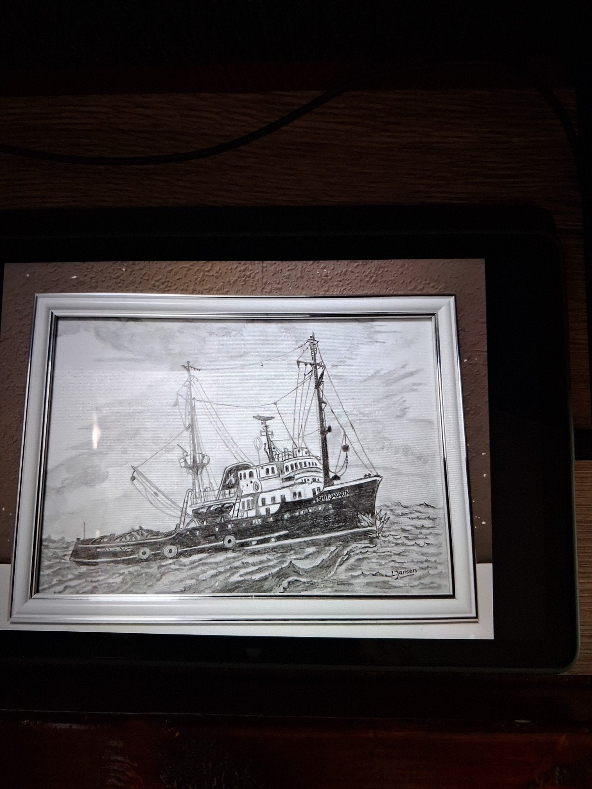 Gedetailleerde potloodtekening van sleepboot Smit Jakarta, Verzamelen, Scheepvaart, Ophalen, Nieuw, Schaalmodel