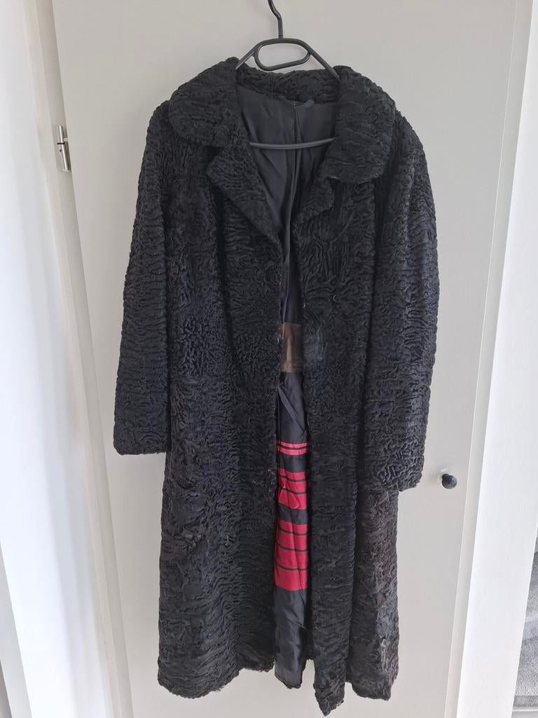 Vintage Zwarte Echte Bontjas - Jaren '70 Stijl, Ophalen of Verzenden