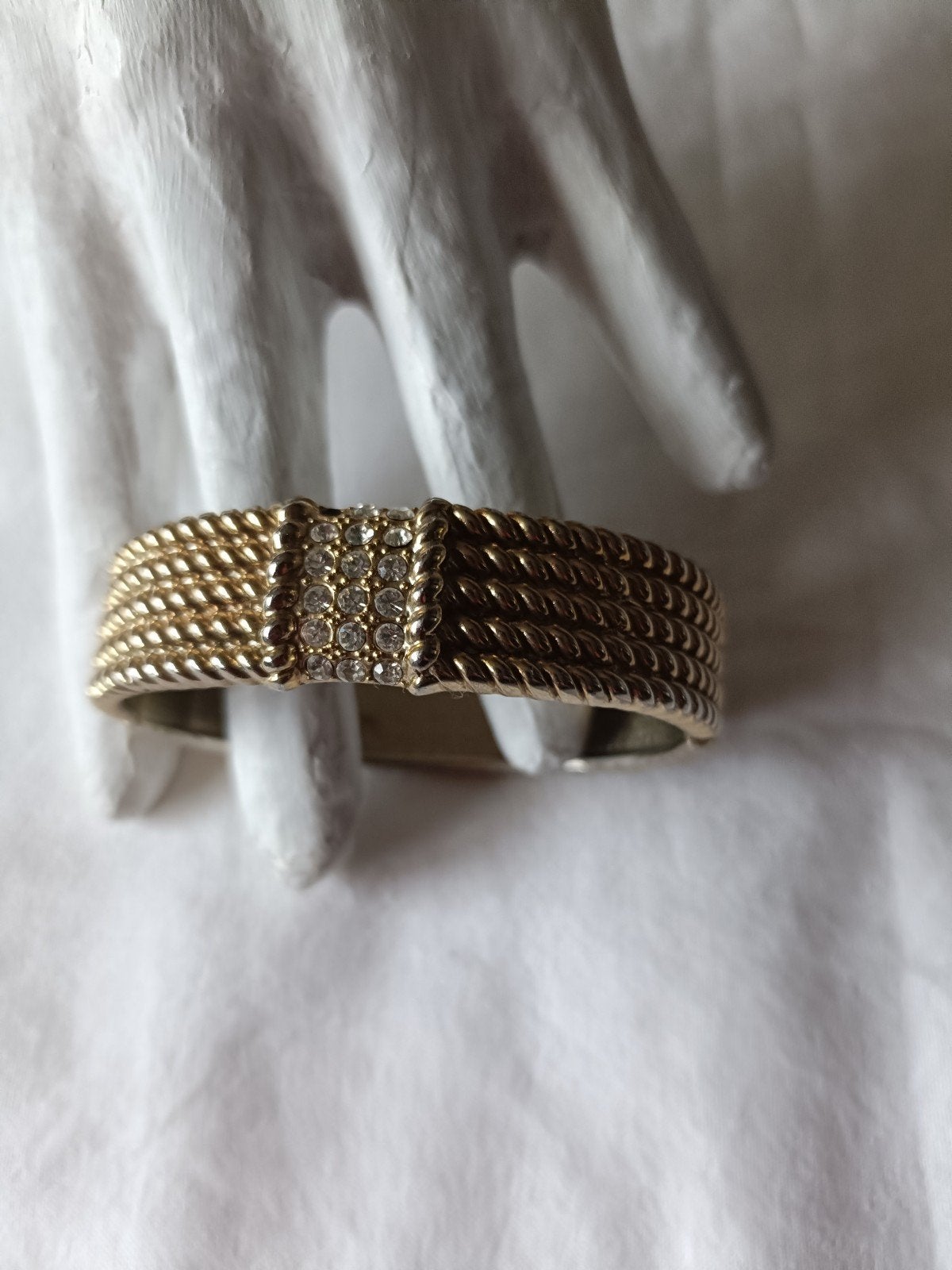 Vintage Goudvergulde Manchet Armband met Strass, Overige materialen, Gebruikt, Ophalen of Verzenden, Goud