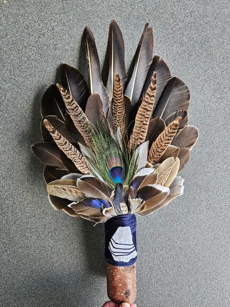 Smudge feathers XL bergkristal pauwenveren waaier reiki, Ophalen of Verzenden