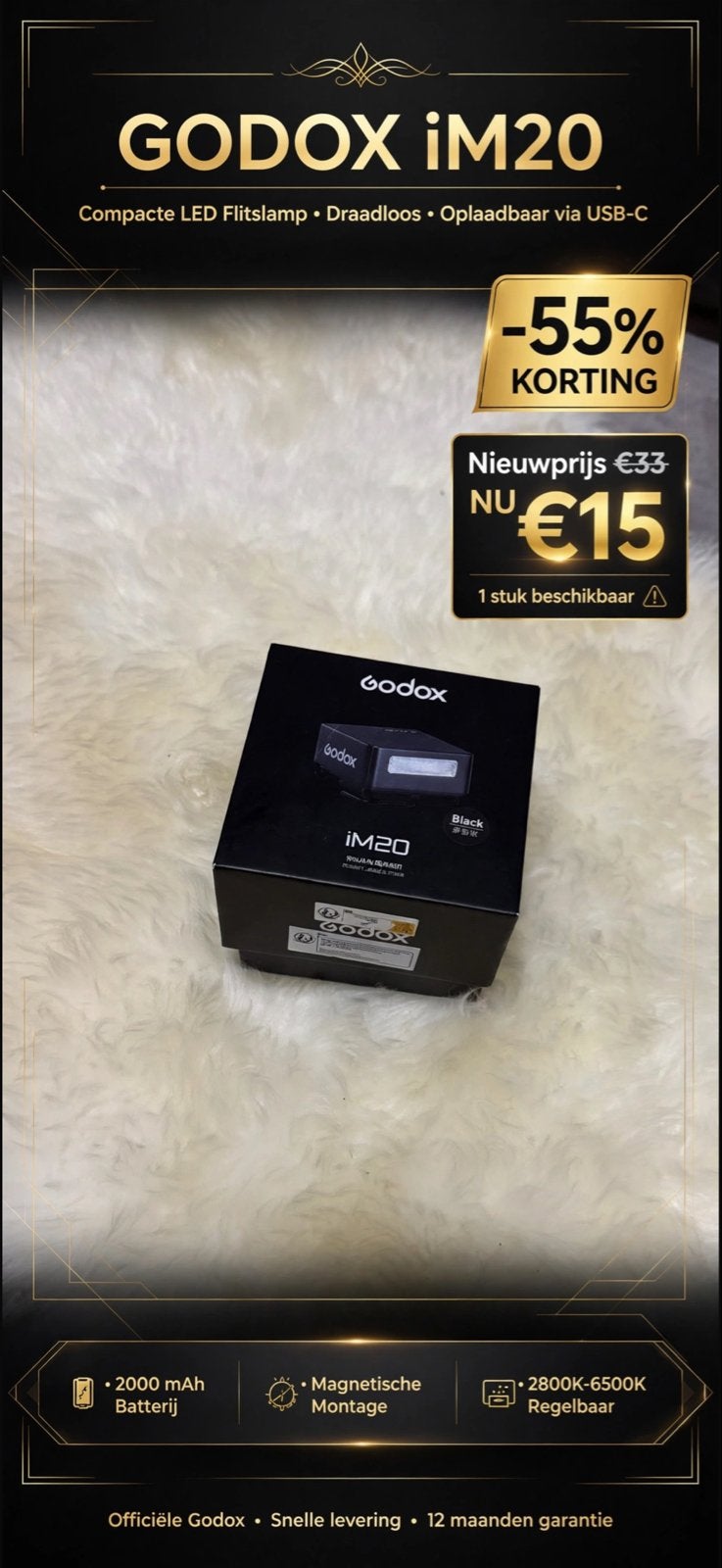 Godox iM20 Mini Flitser - Compacte LED Flits - Nieuw, Canon, Nieuw, LED-lamp, Ophalen of Verzenden