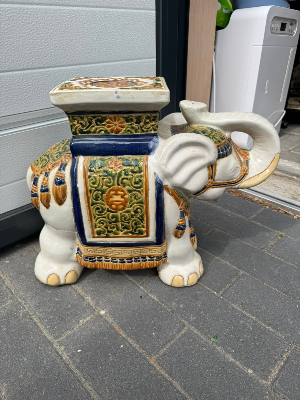 Prachtige Vintage XXL Keramieken Olifant Plantentafel, Ophalen, Zo goed als nieuw