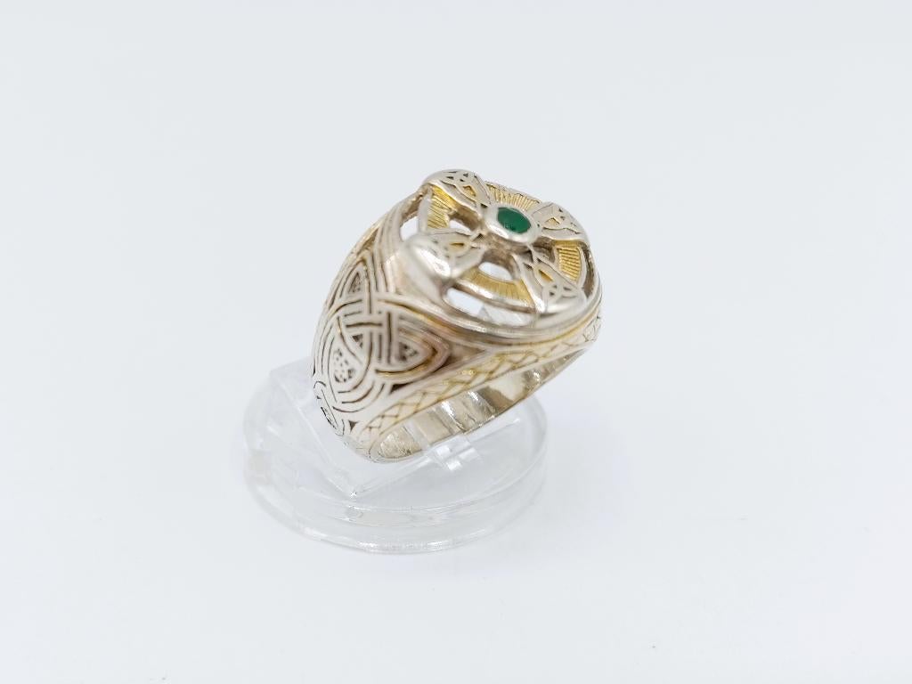 Keltische kruis ring, Franklin mint, smaragd, 18 mm, 18 tot 19, Gebruikt, Info@zilverwebsite.nl, Verzenden