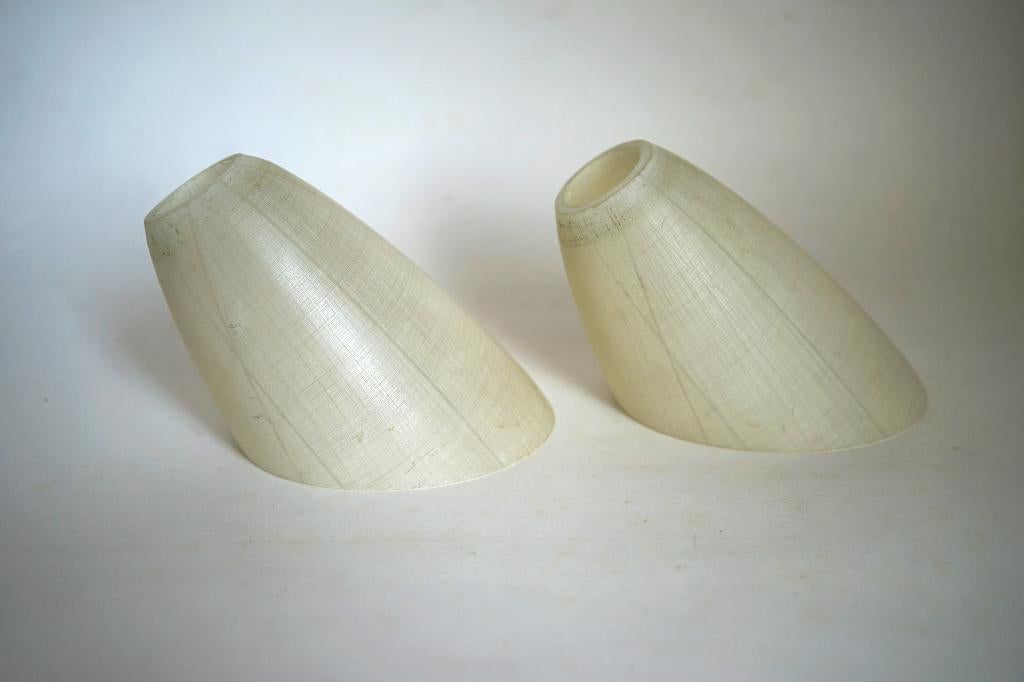 vintage 2x lampenkap schuin jaren 50 creme mat glas streep, Gebruikt, Vintage, Ophalen of Verzenden, Overige vormen