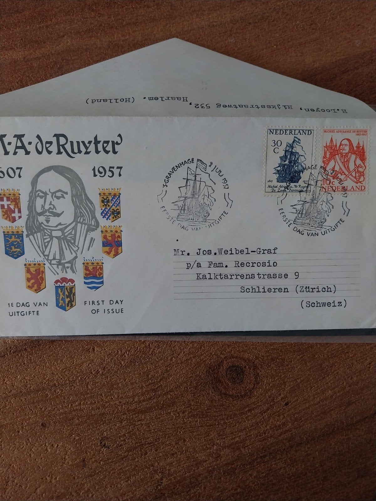 Nederlandse gelopen FDC E30 Michiel de Ruyter 1957 CW 17,50., Ophalen of Verzenden, Nederland