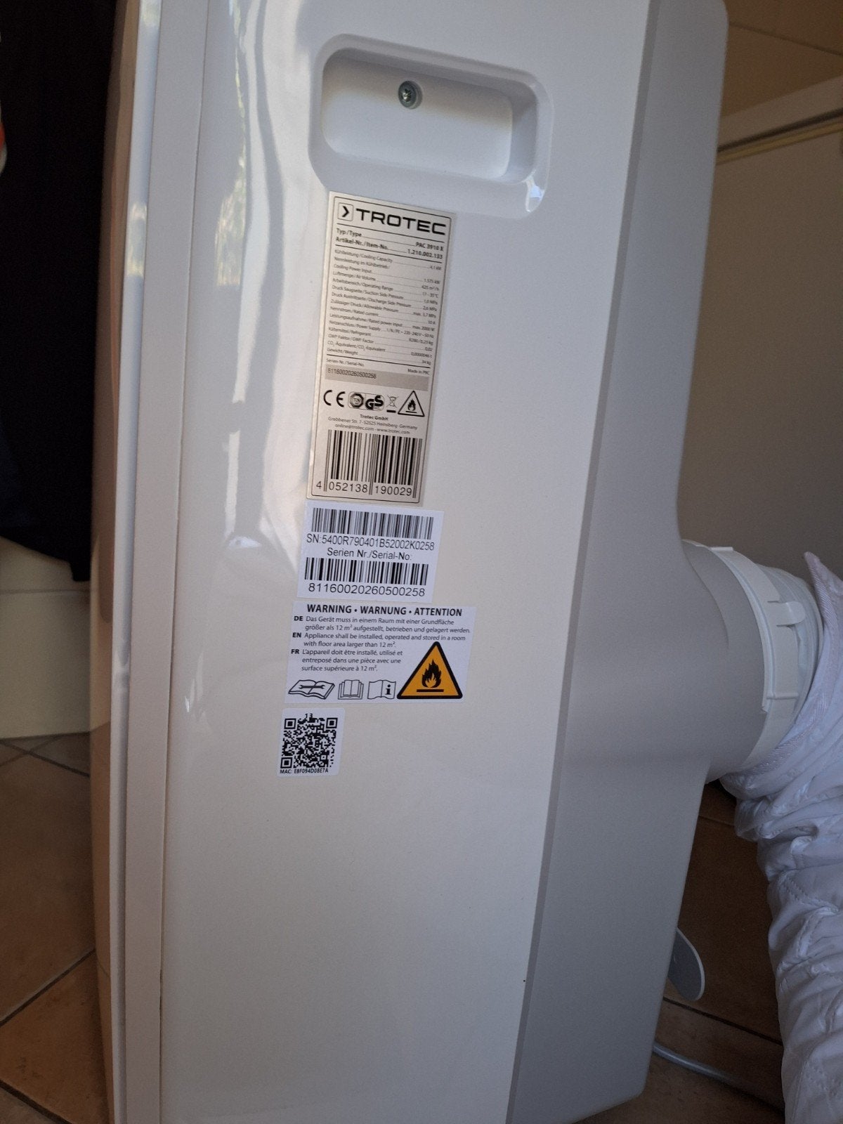 Trotec Mobiele Airco met Afstandsbediening en Time¹r, Ophalen, Timer, 3 snelheden of meer, Zo goed als nieuw