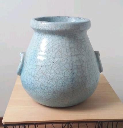 Decoratieve pot met craquelé glazuur - Lichtblauw, Huis en Inrichting, Woonaccessoires | Vazen, Zo goed als nieuw, Blauw, Minder dan 50 cm