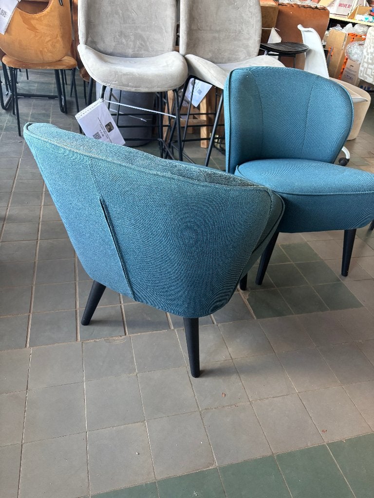 Set van 2 blauwe lage fauteuils cocktailstoelen  CS27140, Huis en Inrichting, Ophalen, Gebruikt, Minder dan 75 cm, Stof