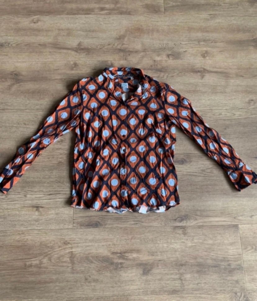 Emily van den Bergh blouse retro print oranje maat 38, Verzenden, Zo goed als nieuw, Maat 38/40 (M), Oranje