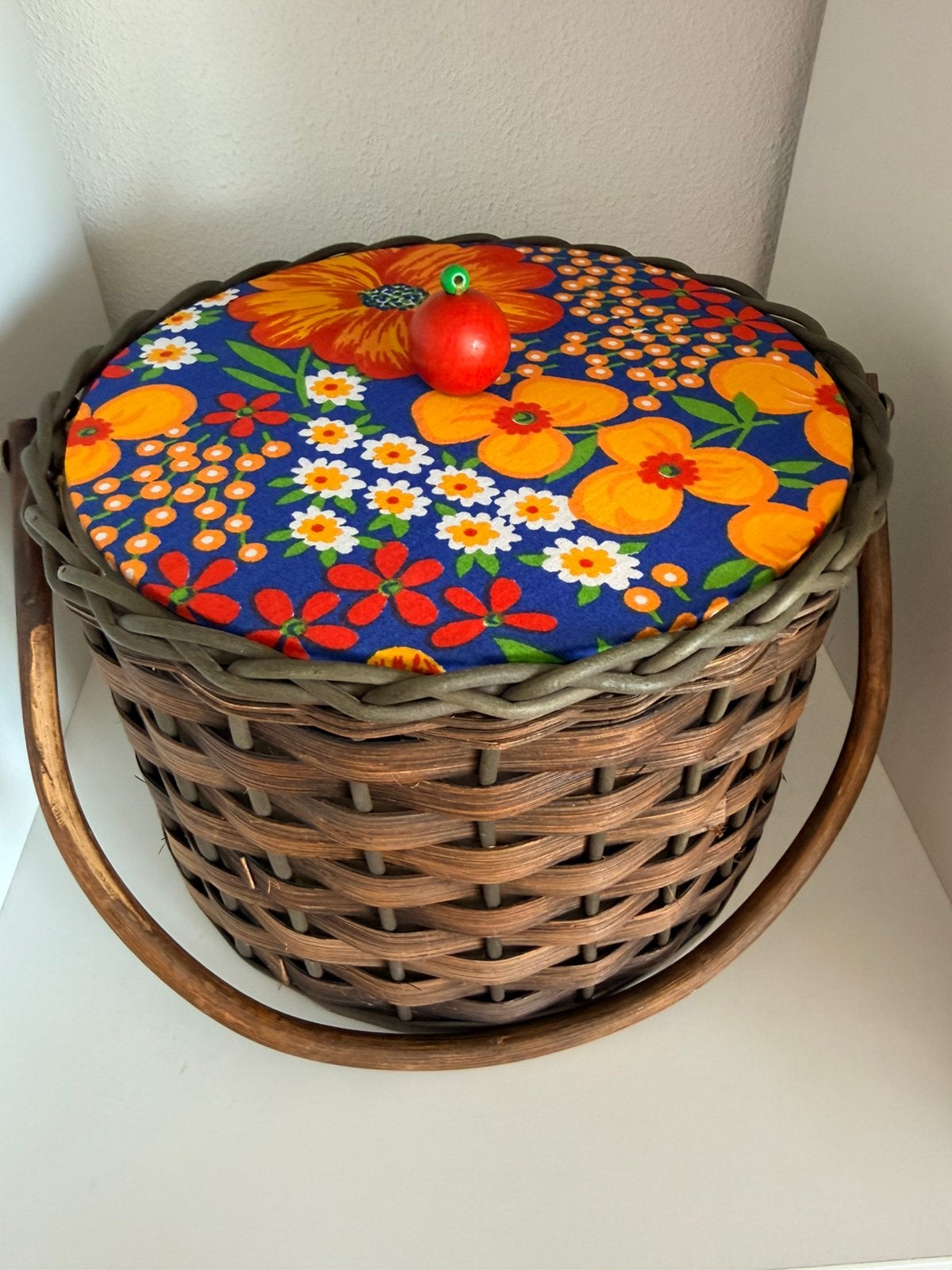 Vintage naaimand project bag mand jaren 70, Ophalen of Verzenden, Zo goed als nieuw, Rond, Riet