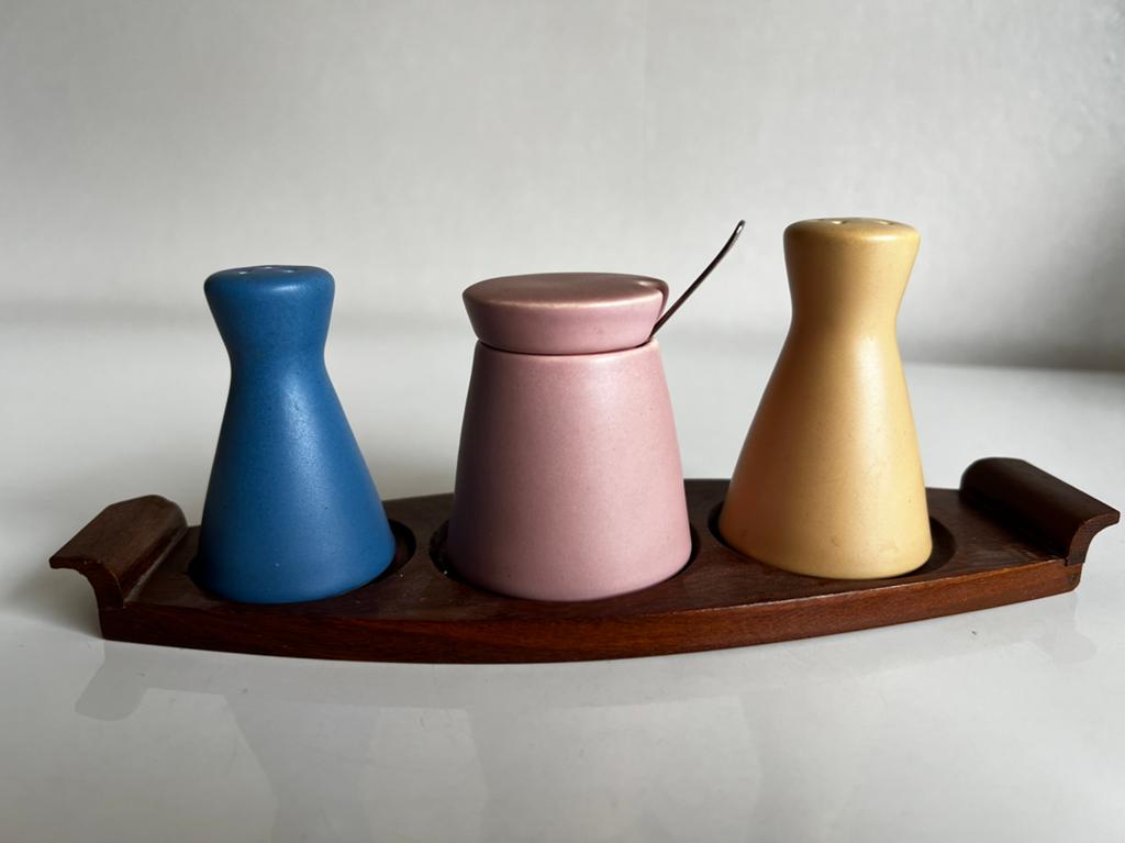 Gouda Plateel Flora Peper-Zout-Mosterdpot Houder Jaren 50, Antiek en Kunst, Ophalen of Verzenden