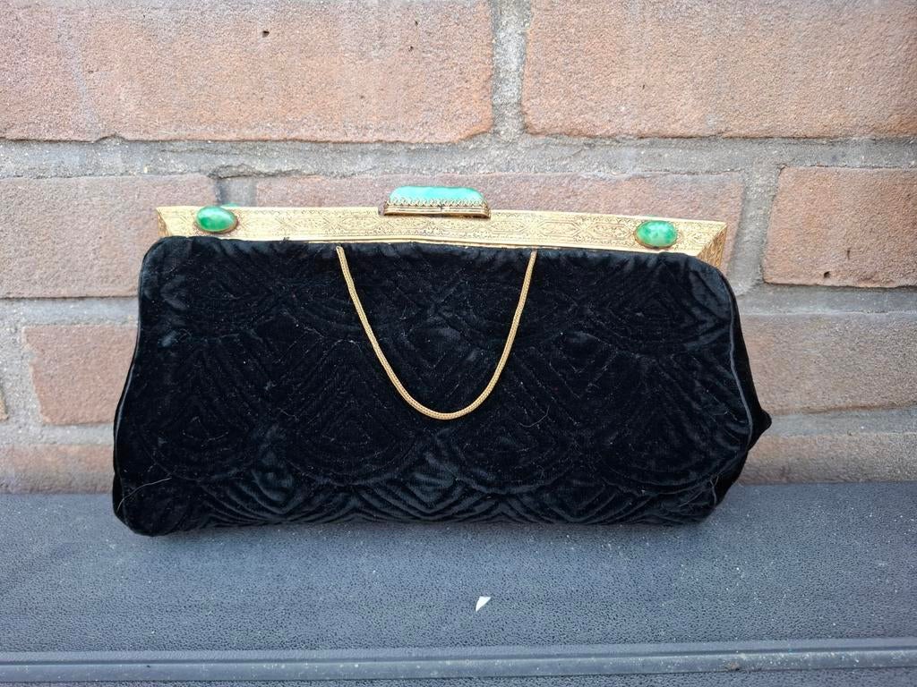 Vintage avond tas met de volgende edelsteen jade, Ophalen of Verzenden, Zwart