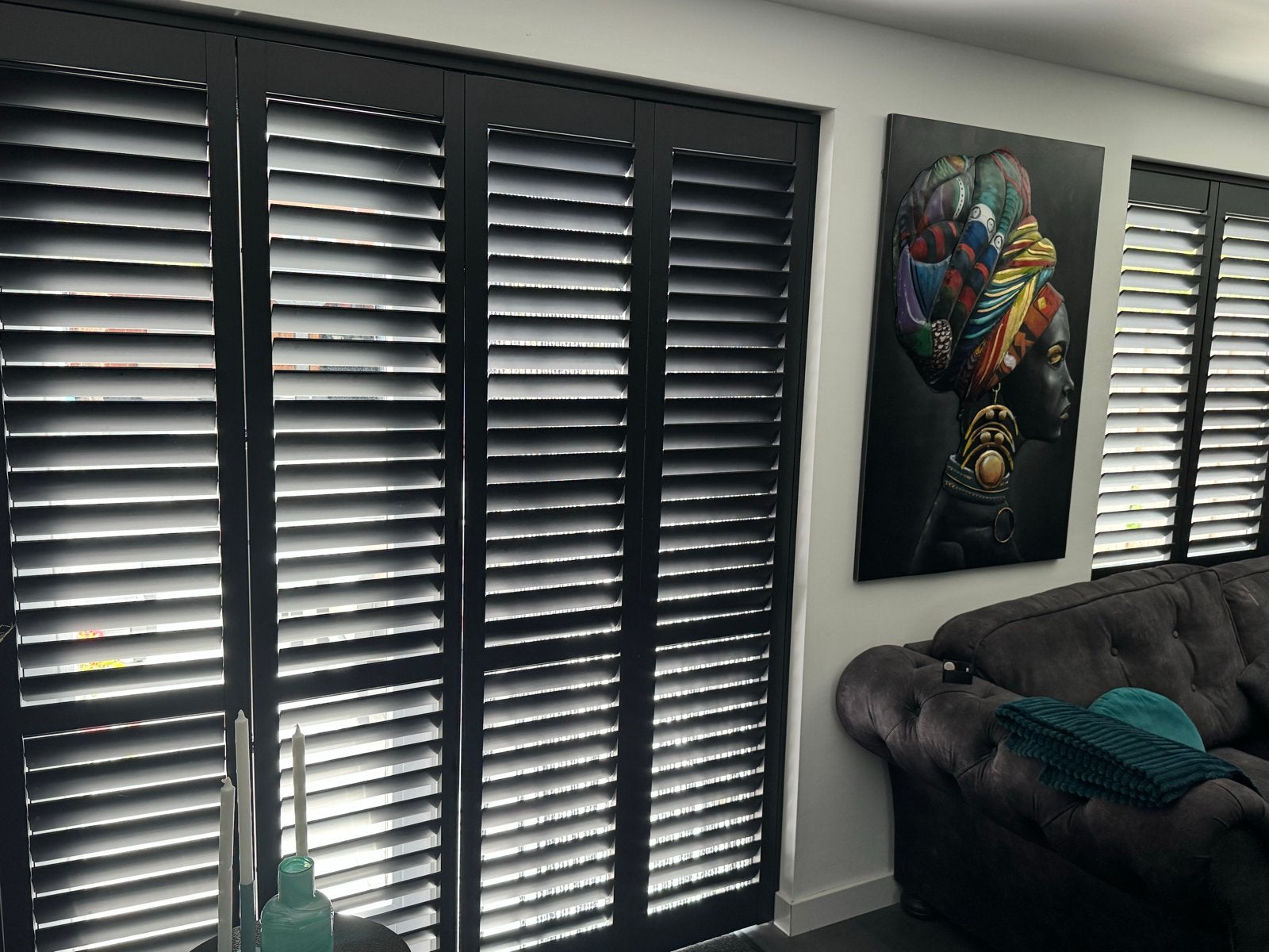 Shutters voor raam en openslaande deuren, Huis en Inrichting, Stoffering | Gordijnen en Lamellen, Zo goed als nieuw, Zwart, Ophalen