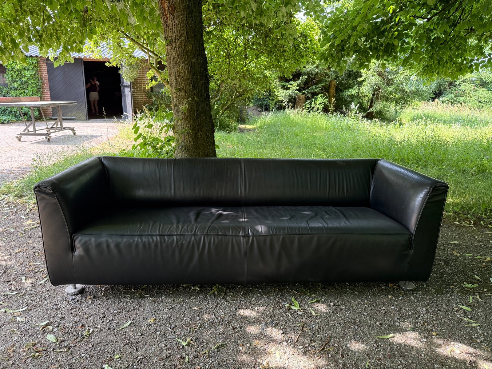 Gelderland 4800 3-zitsbank zwart machucado leer, Ophalen, Gebruikt, Driepersoons, Rechte bank