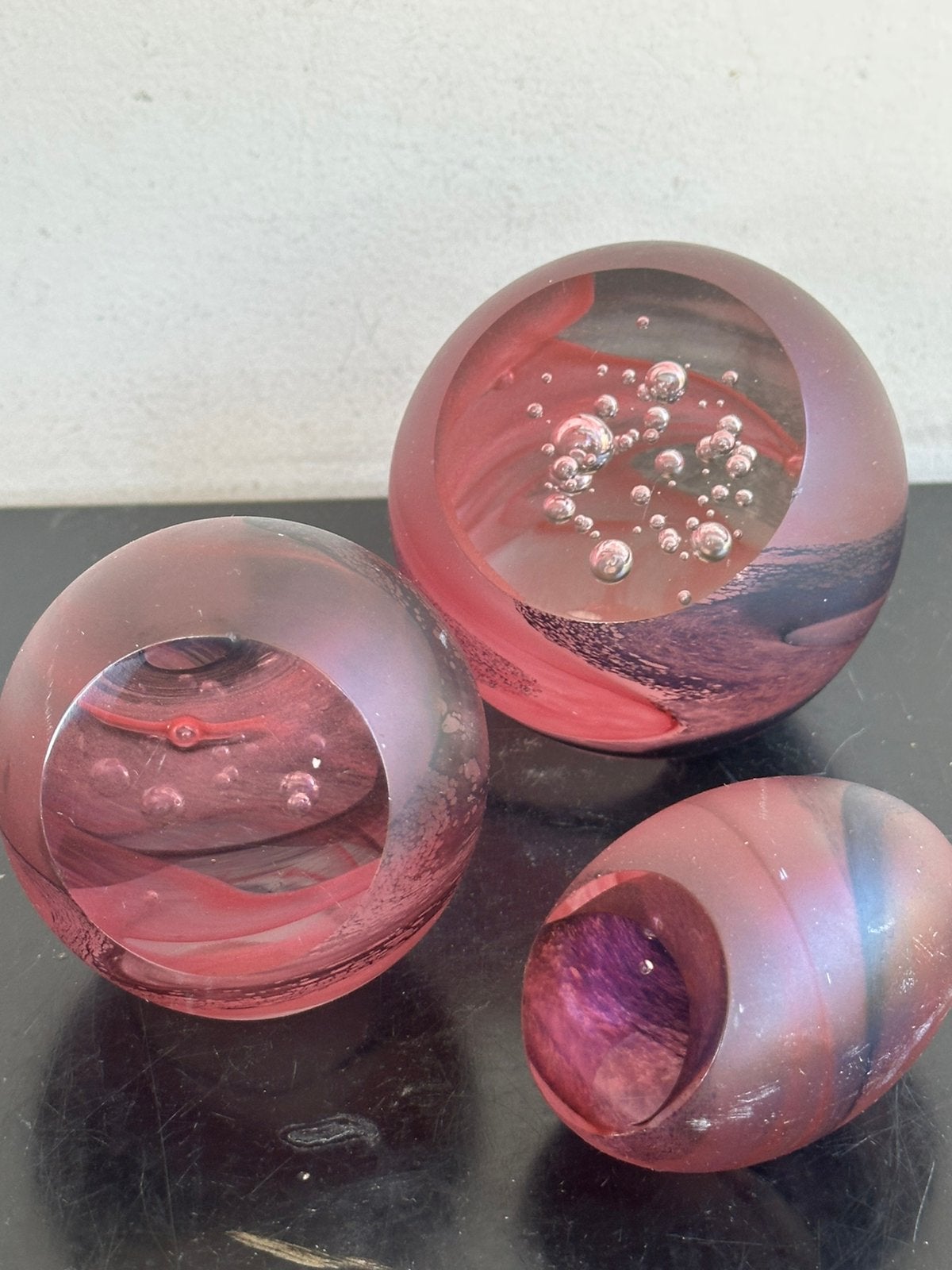 Oude Pfeiffer glas kristal bollen trio 6/8 cm H, Ophalen of Verzenden, Gebruikt