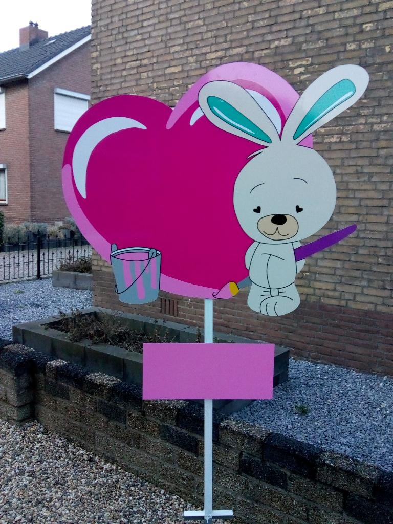babybordverhuur westervoort, konijn met hart roze, Ophalen, Nieuw, Geboortebord