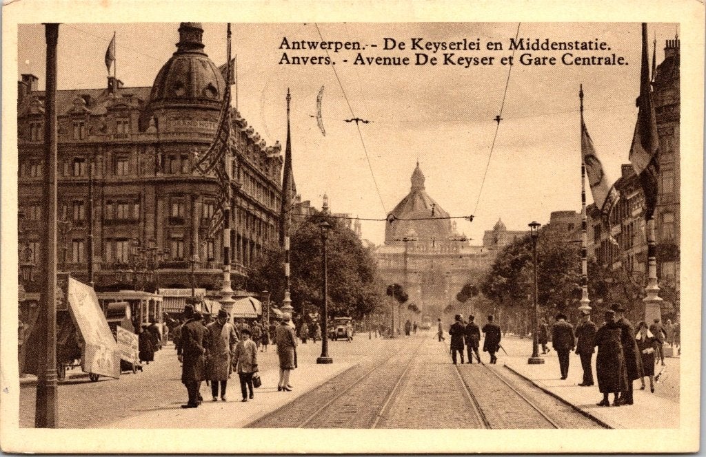 Antwerpen België - 8 oude postkaarten De Keyserlei IX, Verzamelen, Ansichtkaarten | België, Verzenden, 1940 tot 1960, Gelopen