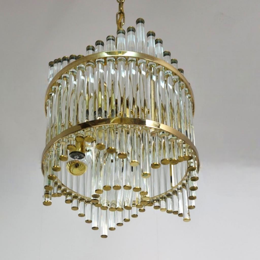 Palwa compacte kroonluchter jaren 70 mid century glazen buis, Ophalen of Verzenden, Glas