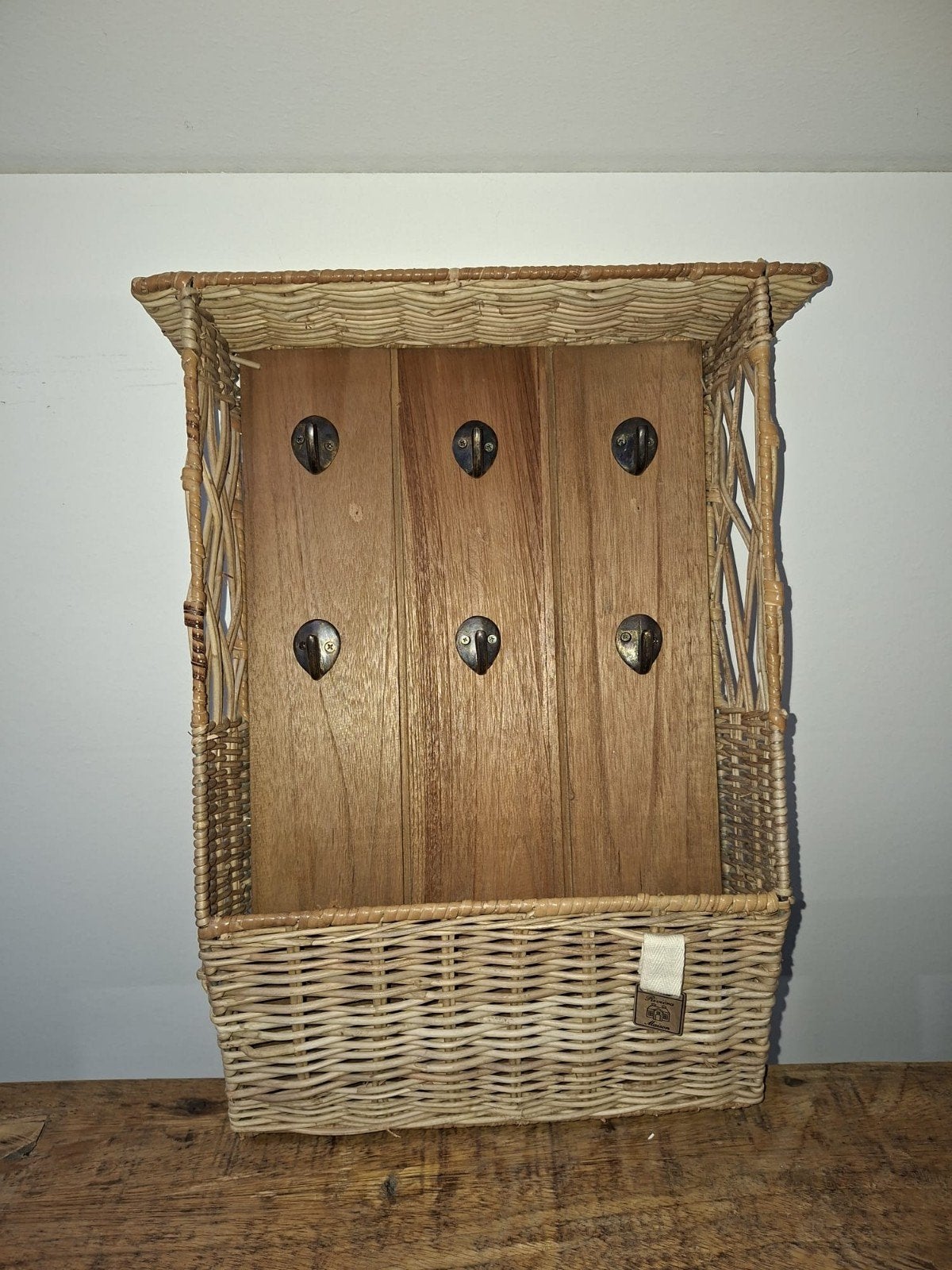 Riviera Maison sleutelrek van rotan en hout, Ophalen, Hout, Bruin, Landelijk
