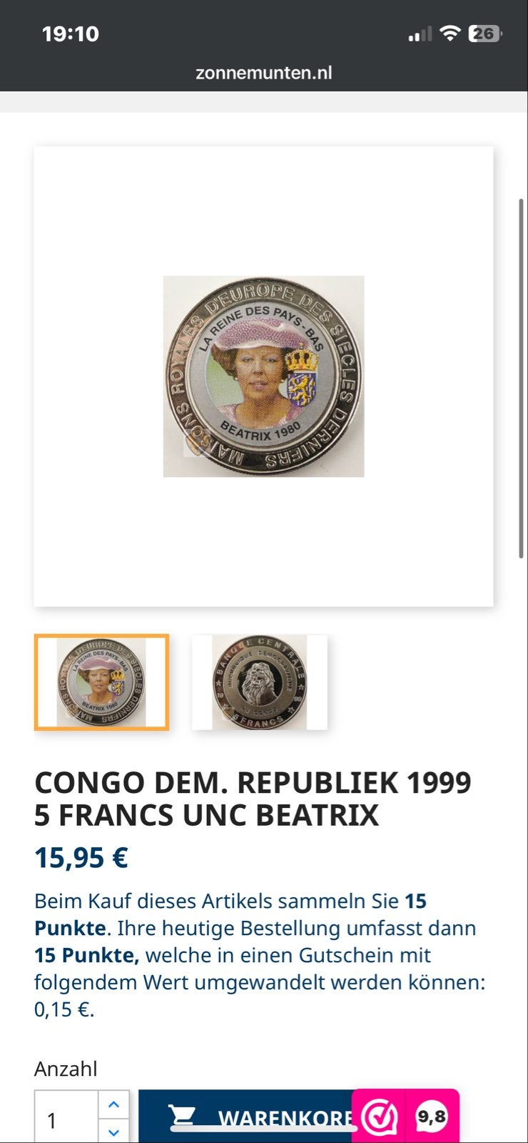 Congo 5 Francs Beatrix en Juliana munten, Ophalen, Koningin Beatrix, Overige waardes, Setje