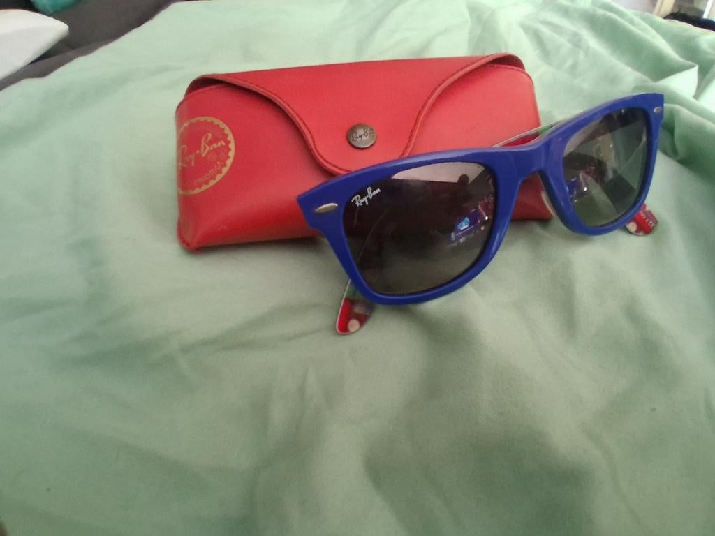 Unieke Ray-Ban Original Wayfarer RB2140 Blauw/Multicolor, Zonnebril, Blauw, Ophalen of Verzenden, Zo goed als nieuw