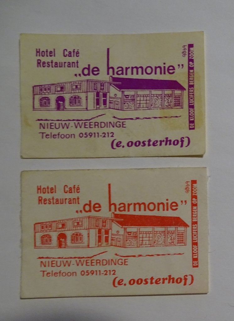 Hotel Café Rest   DE HARMONIE    NIEUW - WEERDINGE, Verzenden, Nieuw, Luciferdoosjes of -merken