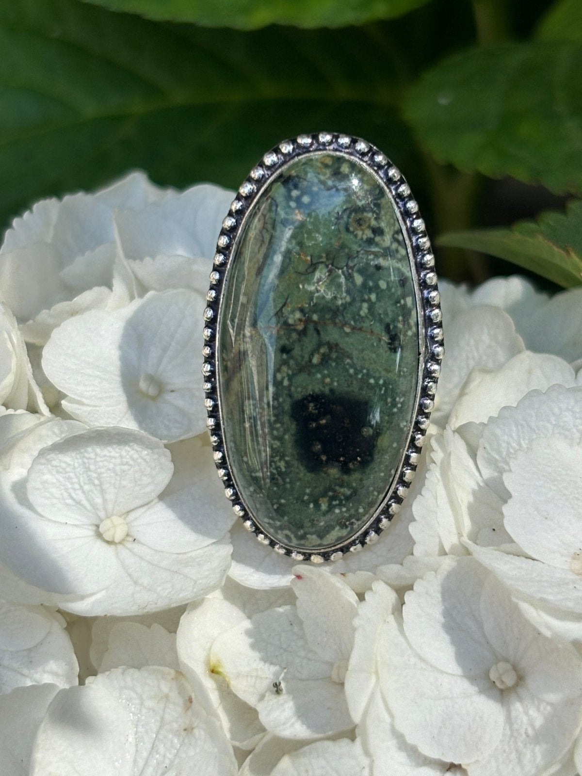 Kambaba Jaspis Edelsteenring Maat 16, Sieraden, Tassen en Uiterlijk, Ringen, Overige materialen, Nieuw, Ophalen of Verzenden, Kleiner dan 17