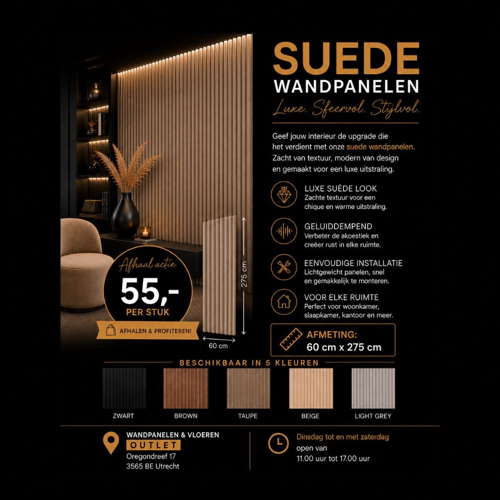 SUEDE Wandpanelen 275x60cm  €55,- Per stuk, Ophalen, Nieuw