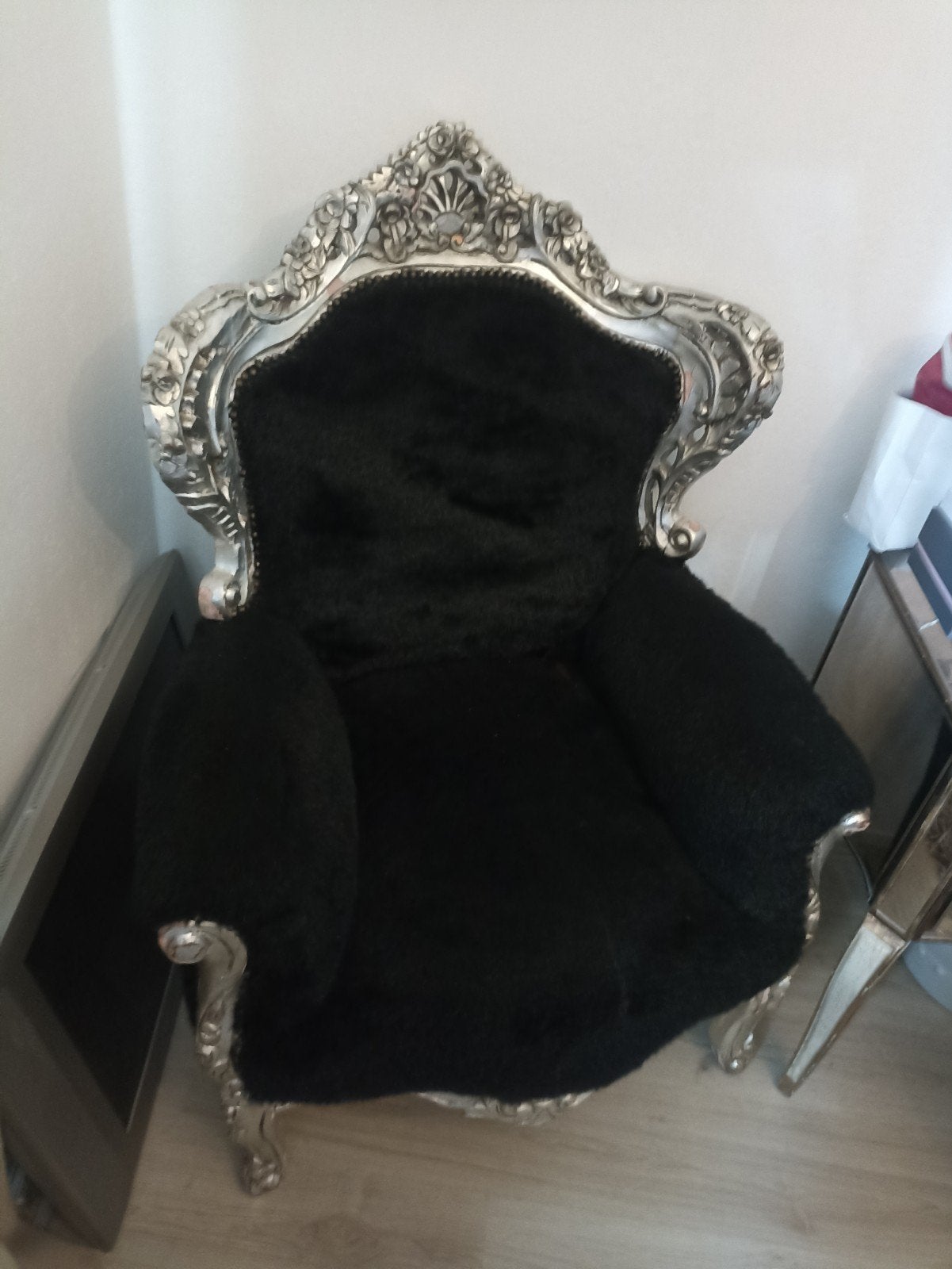 Barokke kinderfauteuil - Zilver met zwart pluche, Ophalen of Verzenden