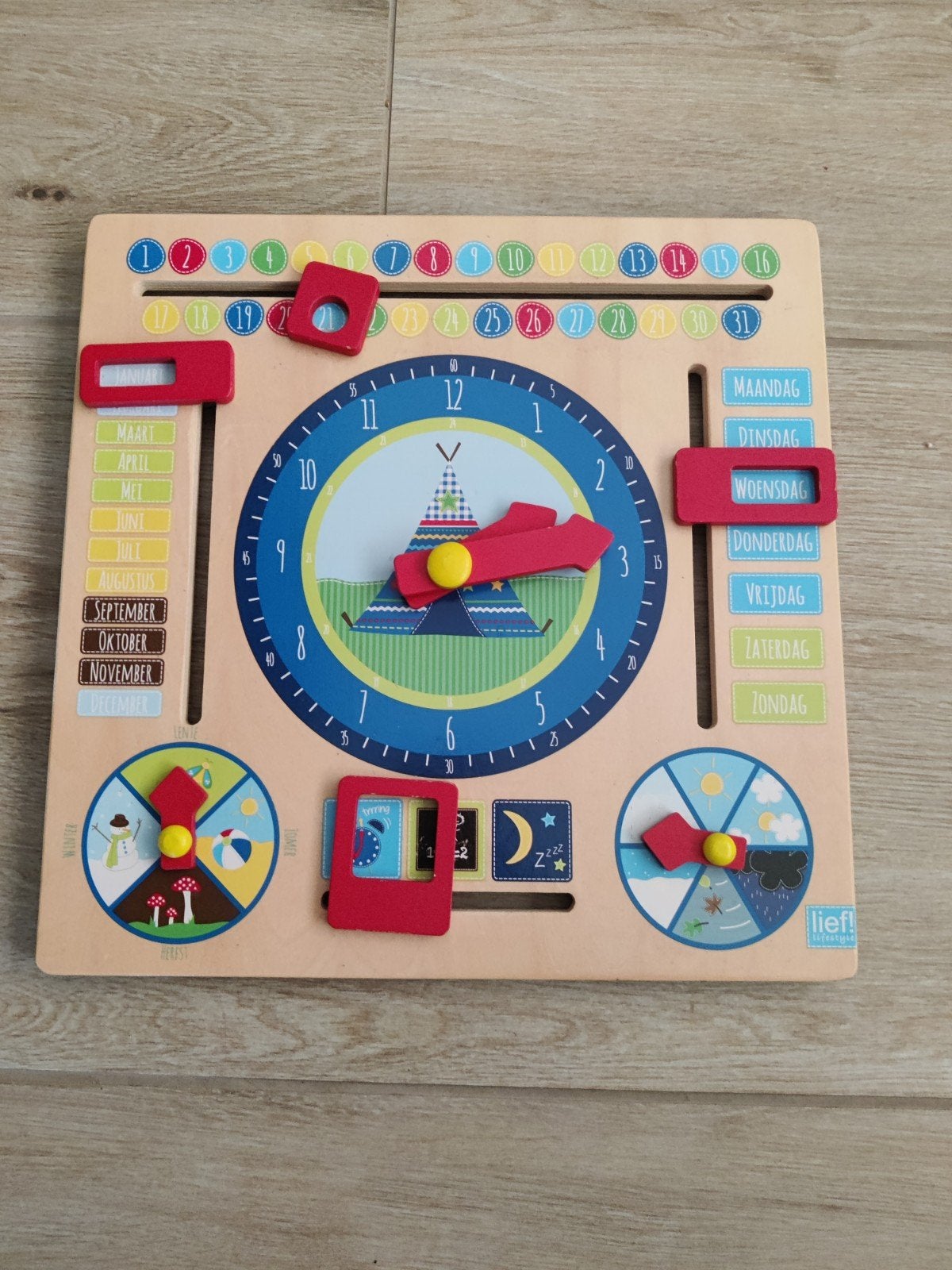 Lief! Houten Kalenderklok voor Kinderen, Ophalen of Verzenden, Gebruikt, Rekenen
