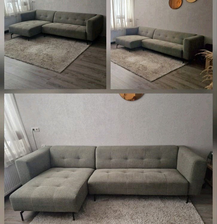 BY SIDDE, BORRE Hoekbank links Bouclé stof, Thyme Green, Ophalen, 250 tot 300 cm, 125 tot 150 cm, Hoekbank