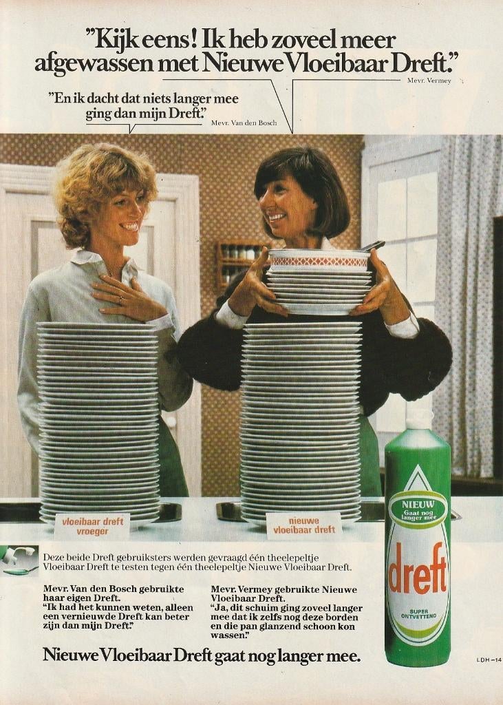 Retro reclame 1982 Dreft afwasmiddel grote stapel borden, Verzenden, Overige typen