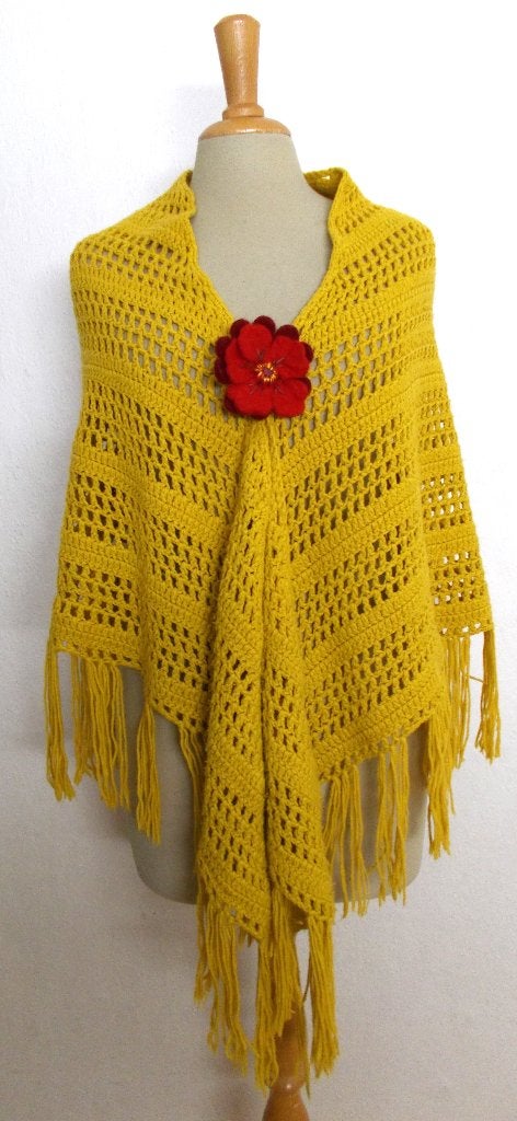 Ibiza/hippie gehaakte stola!, Verzenden, Zo goed als nieuw, Maat 42/44 (L), Geel
