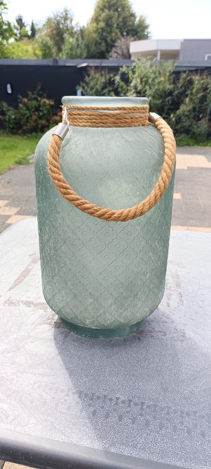 Grote decoratieve vaas met touw handvat, Ophalen of Verzenden