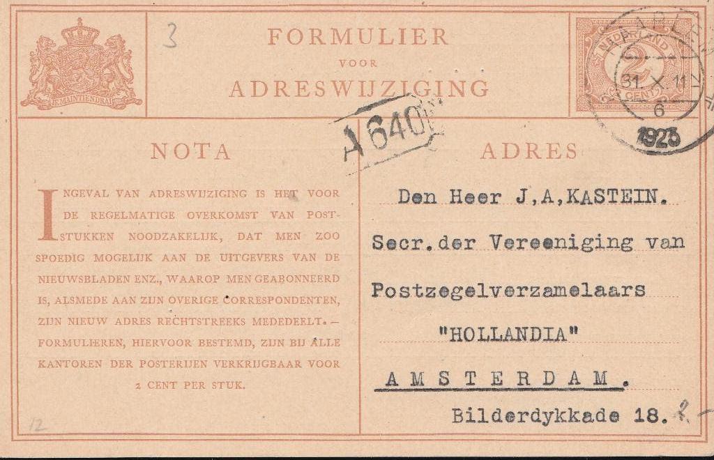 HAARLEM 1923 adreswijziging FWN. BOCCARI naar Villa DRUOGNO, Verzamelen, Ophalen of Verzenden, 1920 tot 1940, Gelopen, Noord-Holland