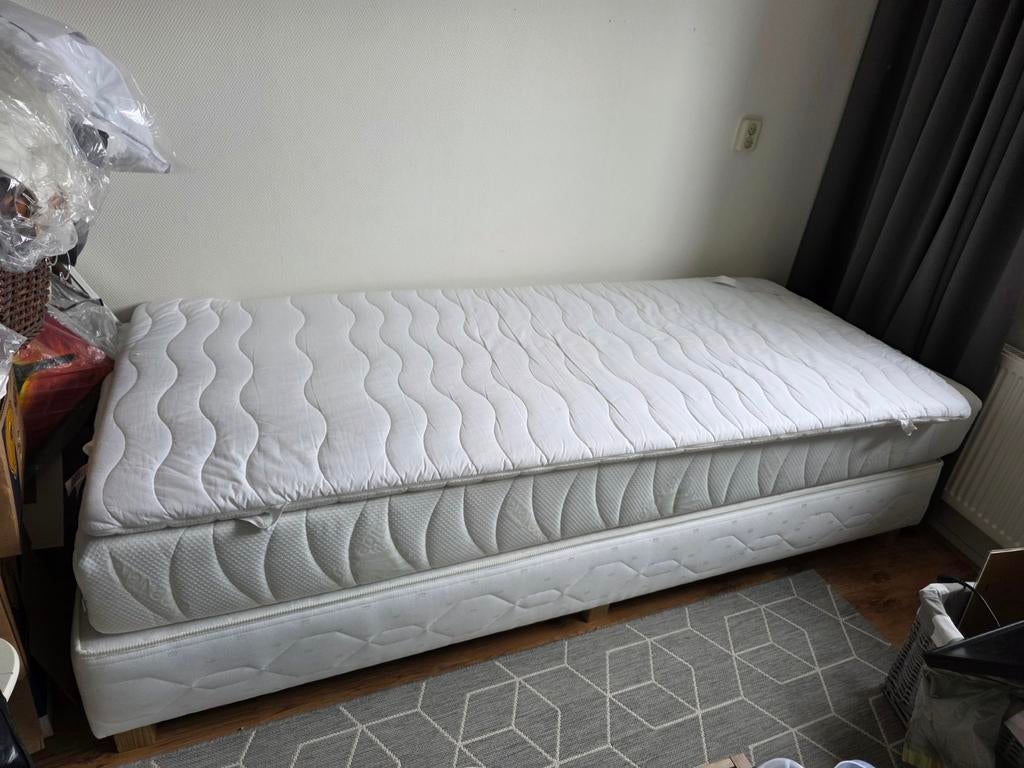 1 persoons boxspring Aloe vera met topper, Ophalen, 90 cm, Eenpersoons, Zo goed als nieuw