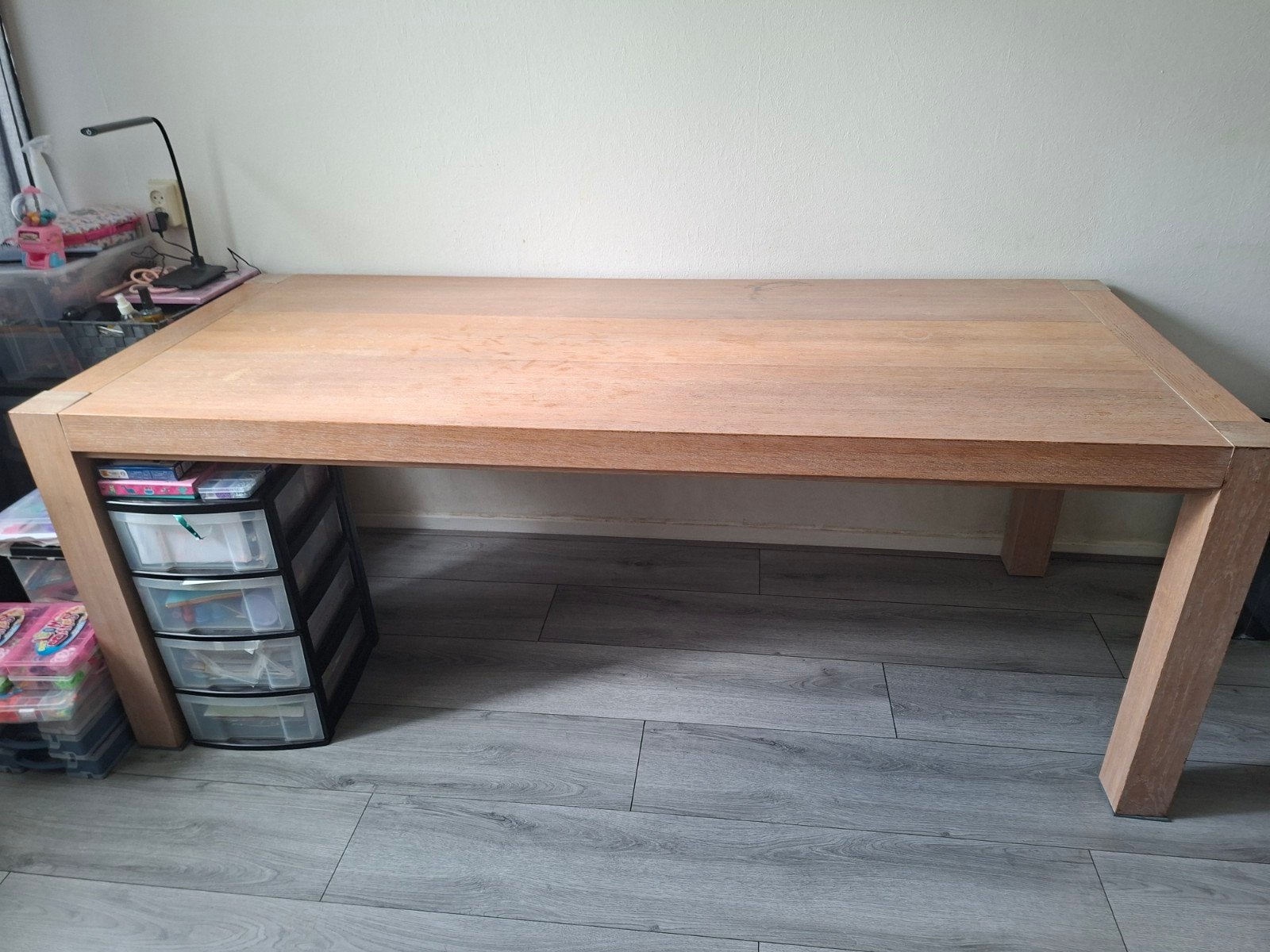 Robuuste eettafel van eikenhout 210x90x80, Huis en Inrichting, Ophalen, Gebruikt, Eikenhout, 200 cm of meer