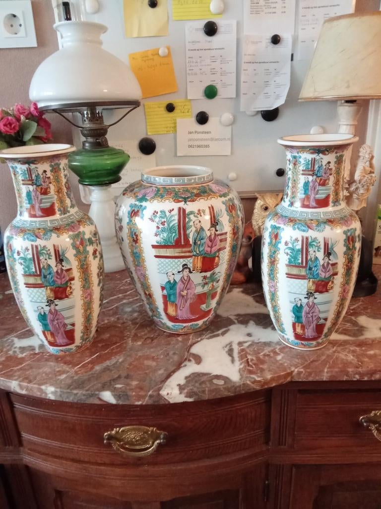 Set van 3 Chinese vazen met traditionele decoratie, Ophalen of Verzenden