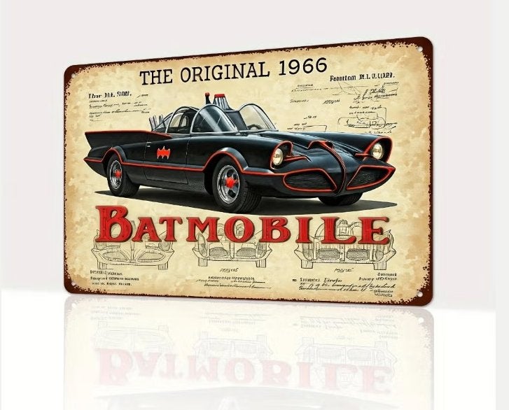 Vintage metalen bordje Batmobile 1966 (30x20cm), Ophalen of Verzenden, Nieuw, Reclamebord