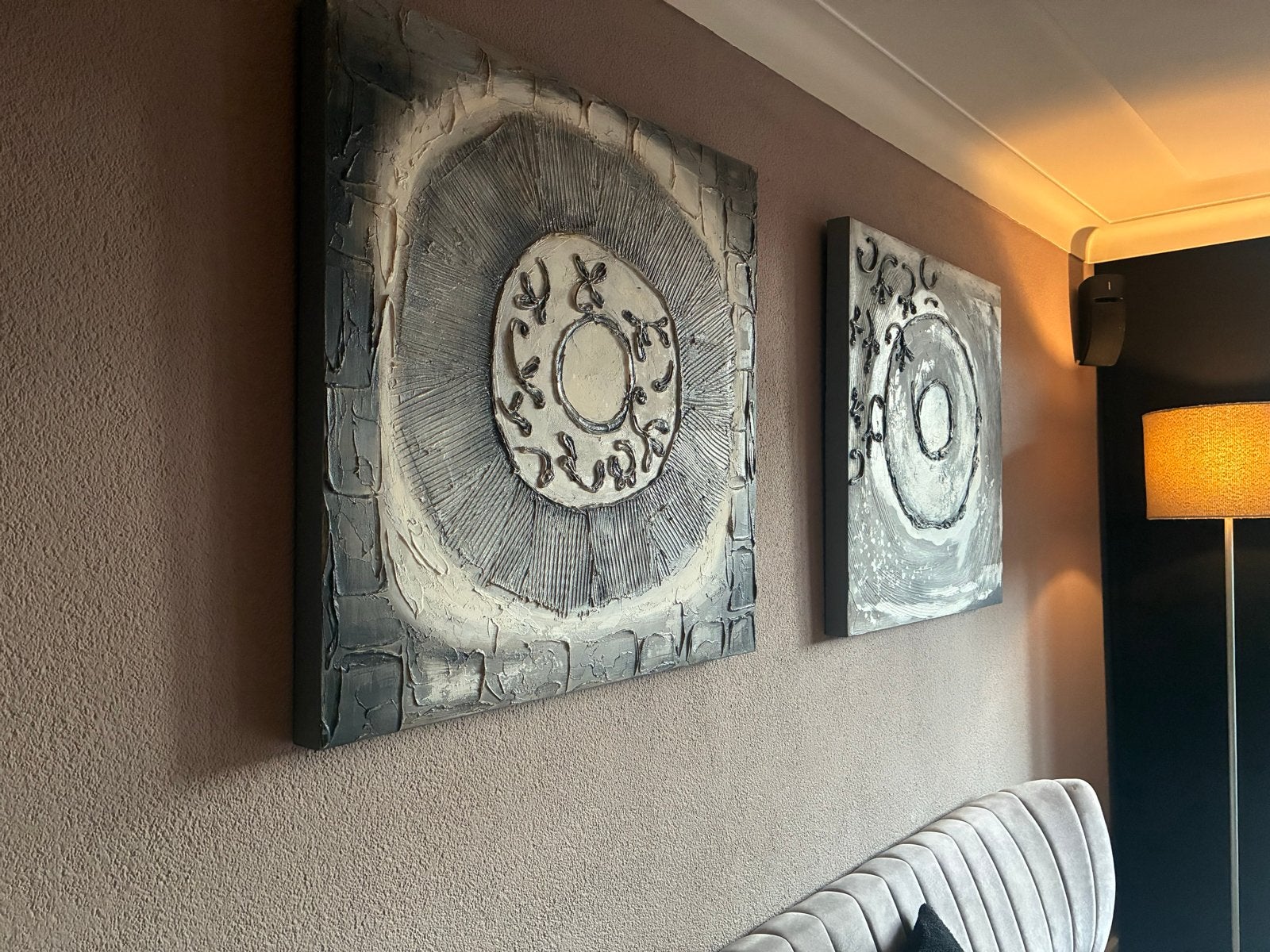 Set van 2 abstracte schilderijen - grijs/wit, Ophalen