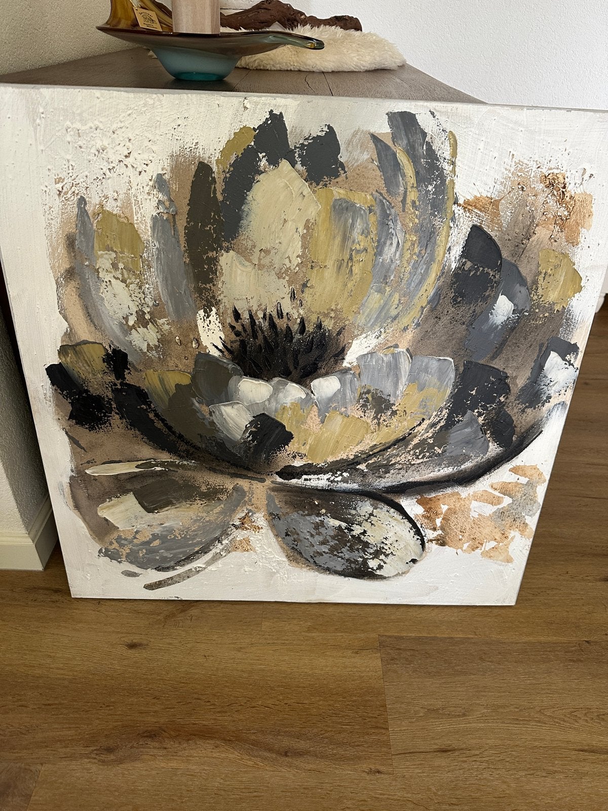 Abstract Bloemschilderij - 80x80 cm, Bloemen, Acrylverf, Ophalen of Verzenden, Handgeschilderd