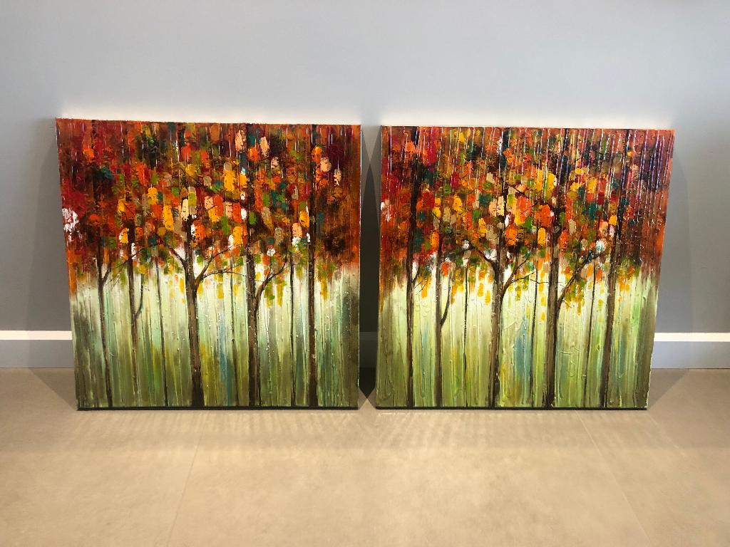 Leuke landschap schilderijen, 60 x 60 cm (2 stuks), Antiek en Kunst, Kunst | Schilderijen | Klassiek, Ophalen