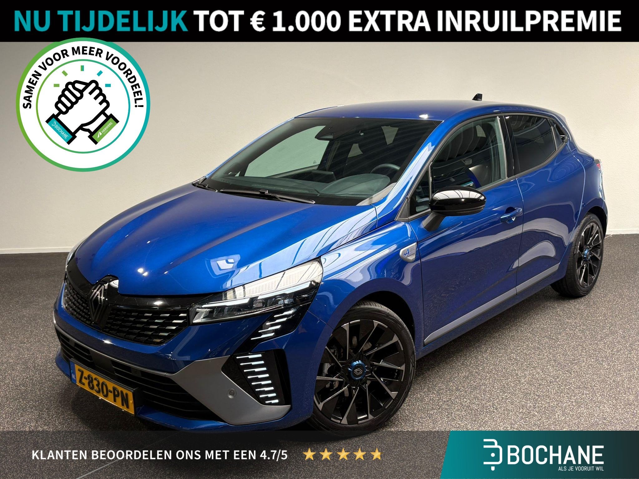 Renault Clio 1.6 E-Tech Full Hybrid 145 esprit Alpine | Trek, Auto's, Gebruikt, Met garantie (alle), Blauw, Leder en Stof