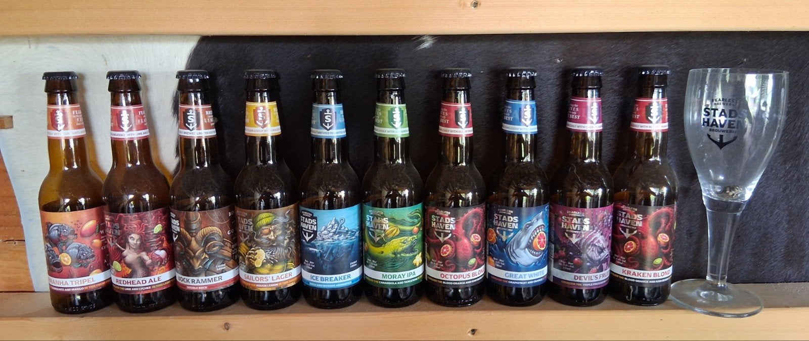 10 Lege Stadshaven Bierflesjes met Bijbehorend Drinkglas, Verzamelen, Biermerken, Ophalen of Verzenden, Gebruikt, Flesje(s), Overige merken
